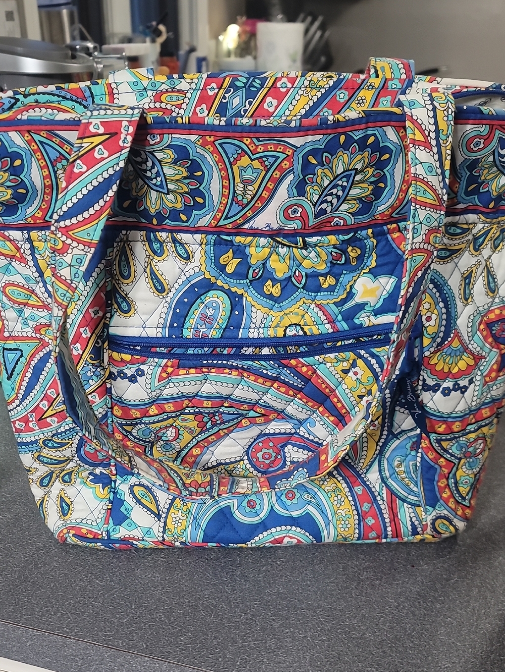 Vera Bradley Paisley Quilted Tote in Blue, Yellow, Red